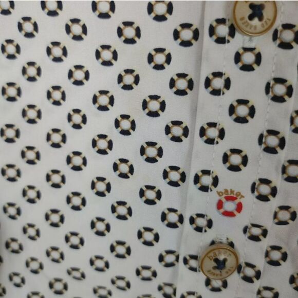 TED Baker Boys size 7 Nautical Sailor Print Button Down Oxford SHIRT Shipped wit - Picture 7 of 7